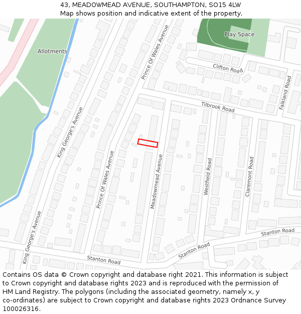 43, MEADOWMEAD AVENUE, SOUTHAMPTON, SO15 4LW: Location map and indicative extent of plot