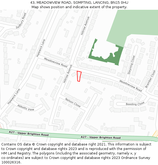 43, MEADOWVIEW ROAD, SOMPTING, LANCING, BN15 0HU: Location map and indicative extent of plot