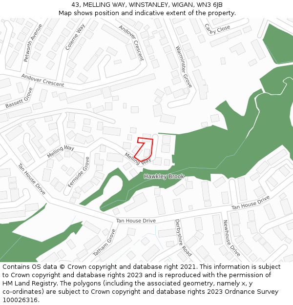 43, MELLING WAY, WINSTANLEY, WIGAN, WN3 6JB: Location map and indicative extent of plot