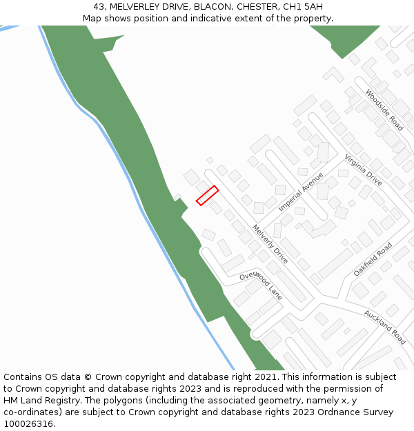 43, MELVERLEY DRIVE, BLACON, CHESTER, CH1 5AH: Location map and indicative extent of plot