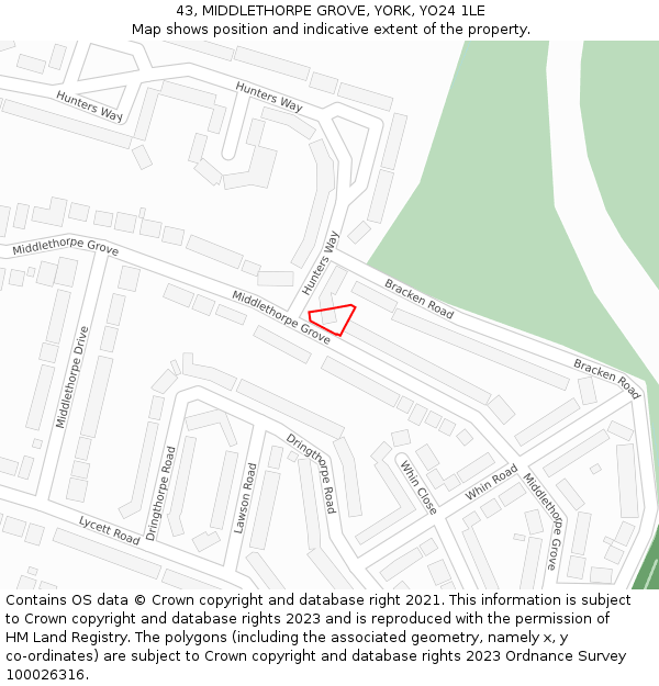 43, MIDDLETHORPE GROVE, YORK, YO24 1LE: Location map and indicative extent of plot