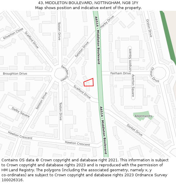 43, MIDDLETON BOULEVARD, NOTTINGHAM, NG8 1FY: Location map and indicative extent of plot