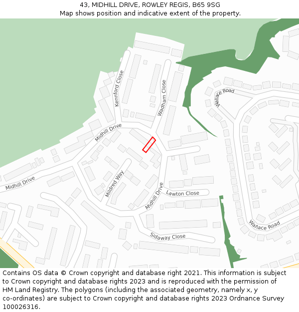 43, MIDHILL DRIVE, ROWLEY REGIS, B65 9SG: Location map and indicative extent of plot