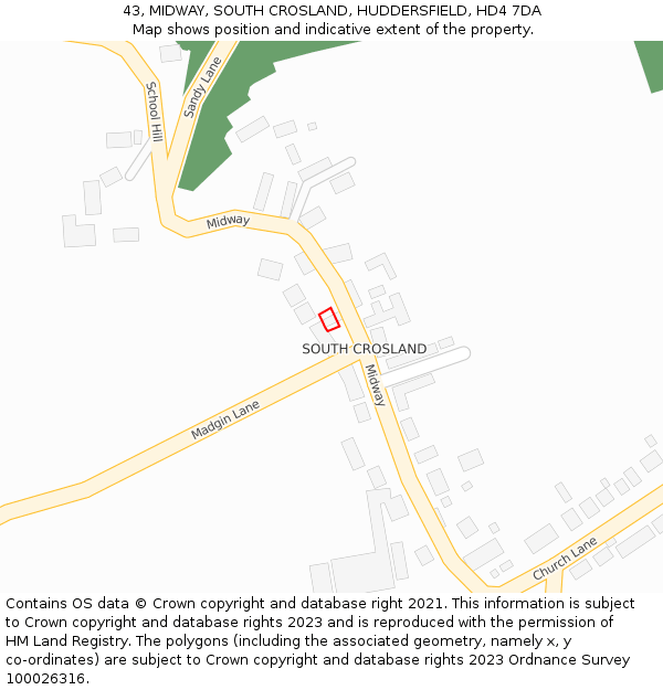 43, MIDWAY, SOUTH CROSLAND, HUDDERSFIELD, HD4 7DA: Location map and indicative extent of plot