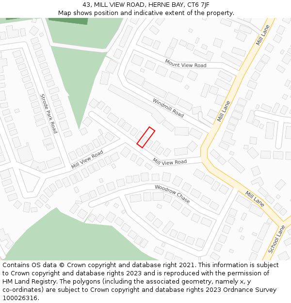 43, MILL VIEW ROAD, HERNE BAY, CT6 7JF: Location map and indicative extent of plot