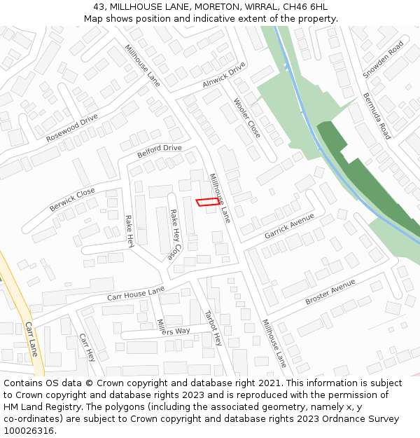 43, MILLHOUSE LANE, MORETON, WIRRAL, CH46 6HL: Location map and indicative extent of plot