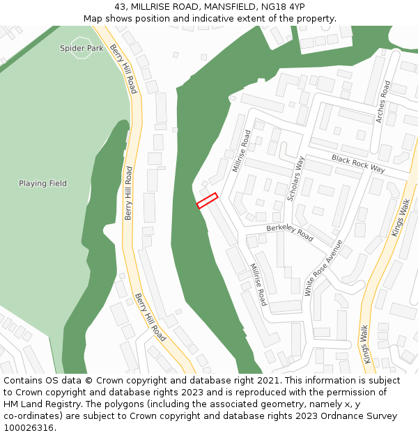 43, MILLRISE ROAD, MANSFIELD, NG18 4YP: Location map and indicative extent of plot