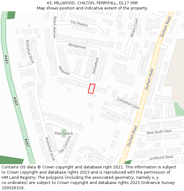 43, MILLWOOD, CHILTON, FERRYHILL, DL17 0RR: Location map and indicative extent of plot