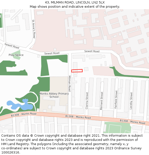 43, MILMAN ROAD, LINCOLN, LN2 5LX: Location map and indicative extent of plot