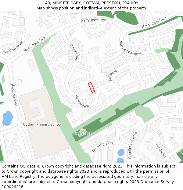 43, MINSTER PARK, COTTAM, PRESTON, PR4 0BY: Location map and indicative extent of plot