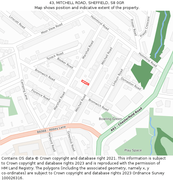 43, MITCHELL ROAD, SHEFFIELD, S8 0GR: Location map and indicative extent of plot