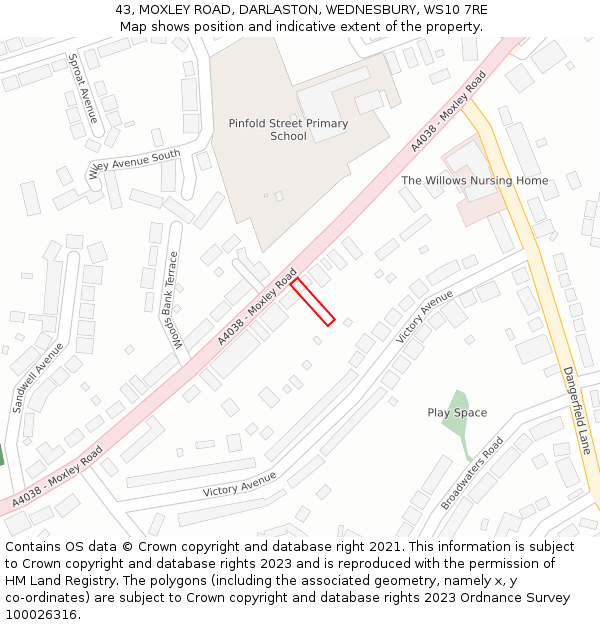43, MOXLEY ROAD, DARLASTON, WEDNESBURY, WS10 7RE: Location map and indicative extent of plot
