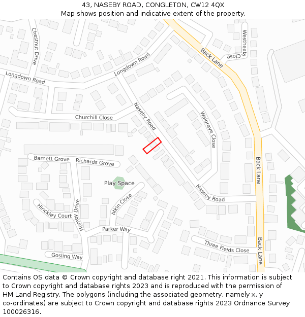 43, NASEBY ROAD, CONGLETON, CW12 4QX: Location map and indicative extent of plot