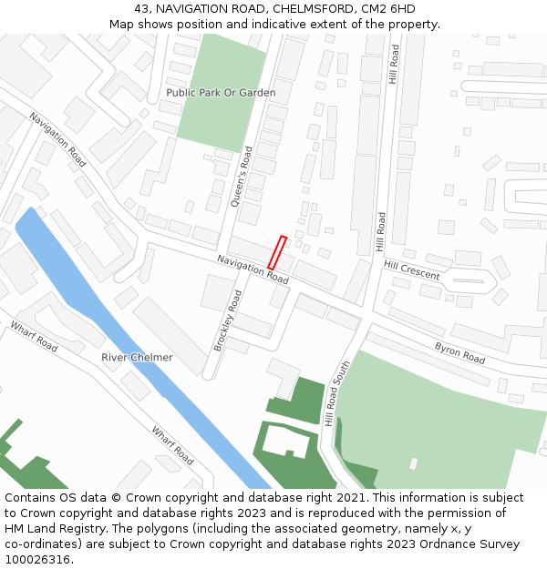 43, NAVIGATION ROAD, CHELMSFORD, CM2 6HD: Location map and indicative extent of plot