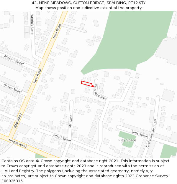 43, NENE MEADOWS, SUTTON BRIDGE, SPALDING, PE12 9TY: Location map and indicative extent of plot