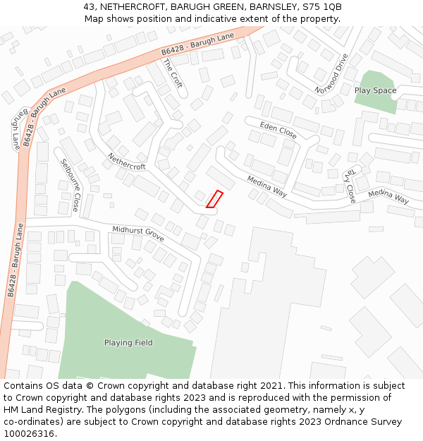 43, NETHERCROFT, BARUGH GREEN, BARNSLEY, S75 1QB: Location map and indicative extent of plot