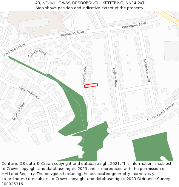 43, NEUVILLE WAY, DESBOROUGH, KETTERING, NN14 2XT: Location map and indicative extent of plot