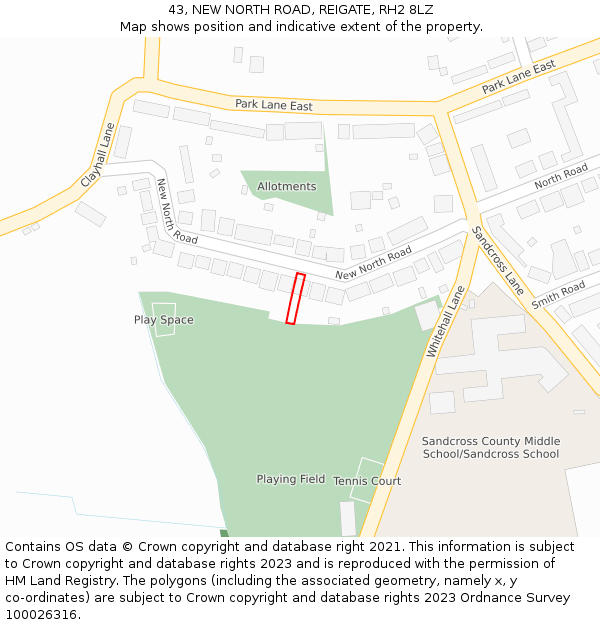 43, NEW NORTH ROAD, REIGATE, RH2 8LZ: Location map and indicative extent of plot