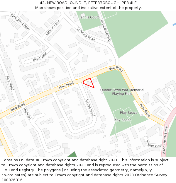 43, NEW ROAD, OUNDLE, PETERBOROUGH, PE8 4LE: Location map and indicative extent of plot