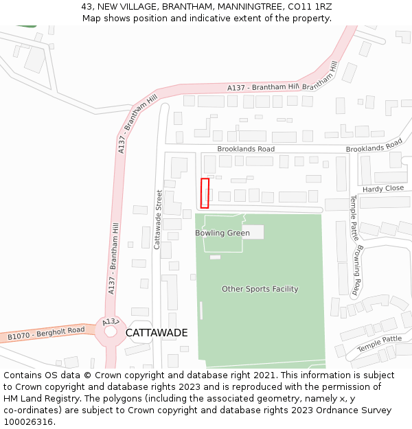 43, NEW VILLAGE, BRANTHAM, MANNINGTREE, CO11 1RZ: Location map and indicative extent of plot