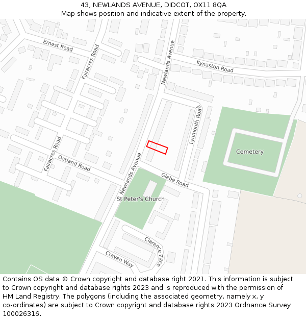 43, NEWLANDS AVENUE, DIDCOT, OX11 8QA: Location map and indicative extent of plot