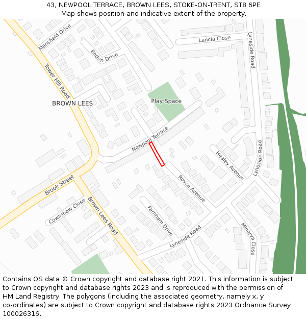 43, NEWPOOL TERRACE, BROWN LEES, STOKE-ON-TRENT, ST8 6PE: Location map and indicative extent of plot