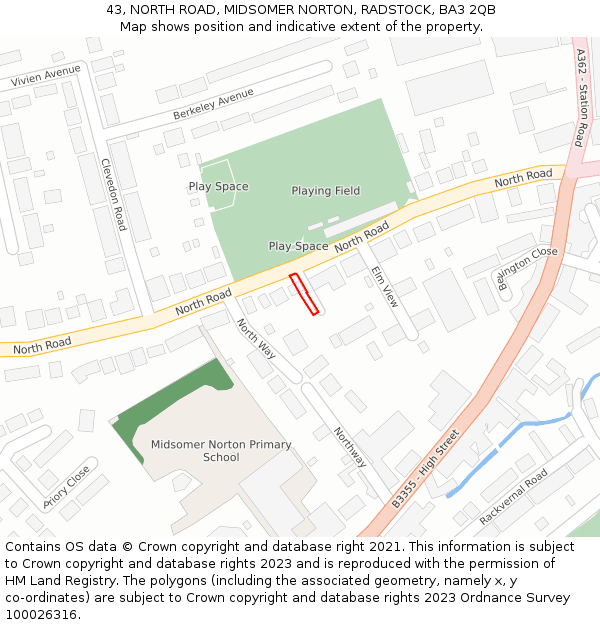 43, NORTH ROAD, MIDSOMER NORTON, RADSTOCK, BA3 2QB: Location map and indicative extent of plot