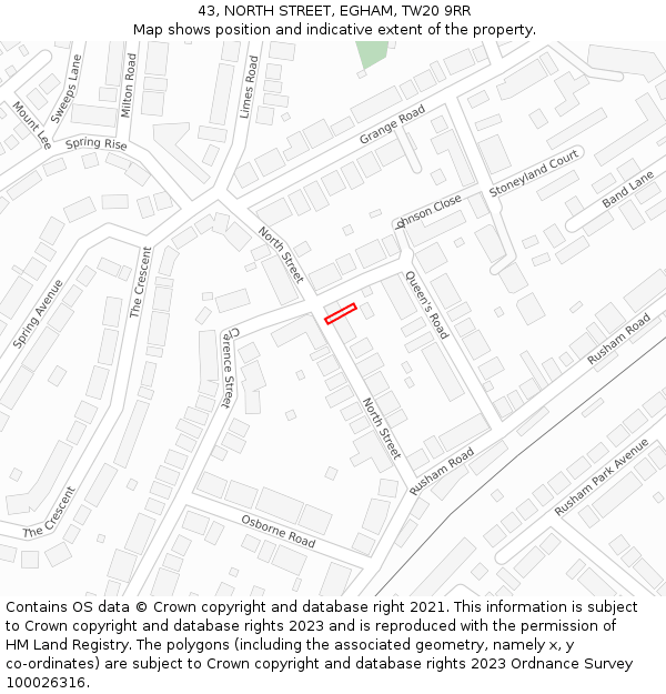 43, NORTH STREET, EGHAM, TW20 9RR: Location map and indicative extent of plot