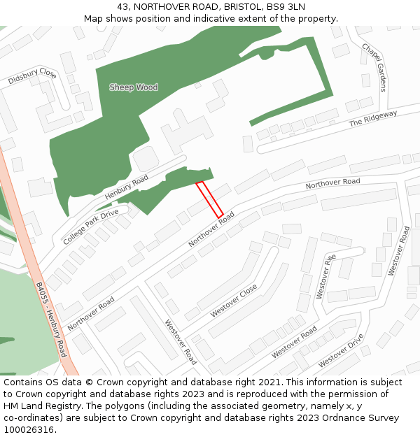 43, NORTHOVER ROAD, BRISTOL, BS9 3LN: Location map and indicative extent of plot