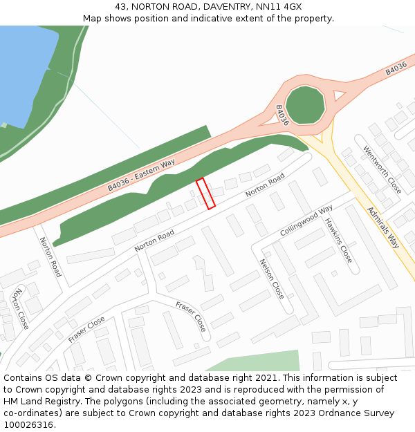 43, NORTON ROAD, DAVENTRY, NN11 4GX: Location map and indicative extent of plot