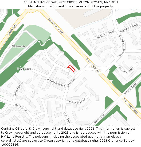 43, NUNEHAM GROVE, WESTCROFT, MILTON KEYNES, MK4 4DH: Location map and indicative extent of plot