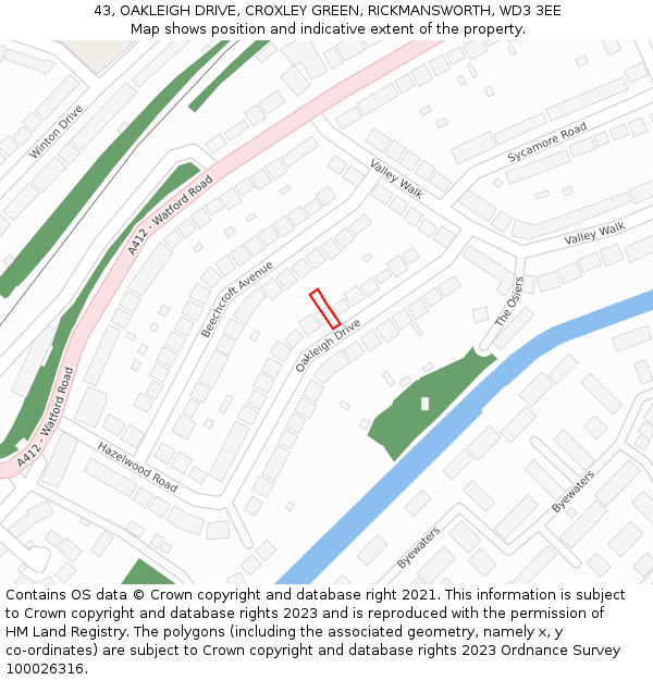 43, OAKLEIGH DRIVE, CROXLEY GREEN, RICKMANSWORTH, WD3 3EE: Location map and indicative extent of plot