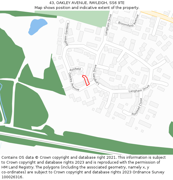 43, OAKLEY AVENUE, RAYLEIGH, SS6 9TE: Location map and indicative extent of plot