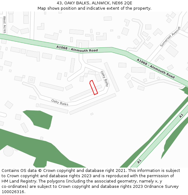 43, OAKY BALKS, ALNWICK, NE66 2QE: Location map and indicative extent of plot