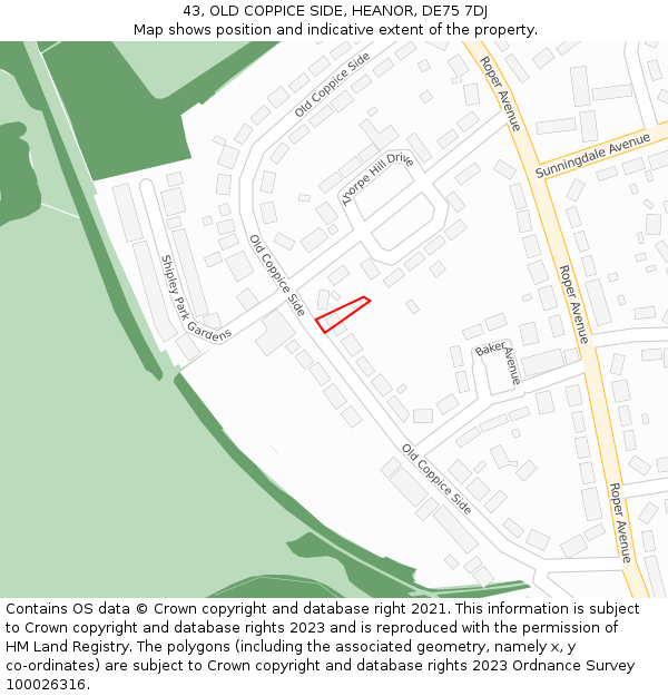 43, OLD COPPICE SIDE, HEANOR, DE75 7DJ: Location map and indicative extent of plot