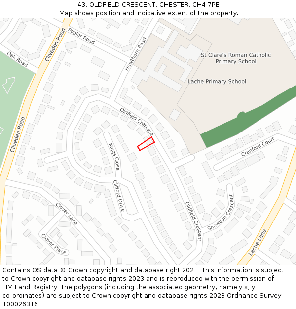 43, OLDFIELD CRESCENT, CHESTER, CH4 7PE: Location map and indicative extent of plot