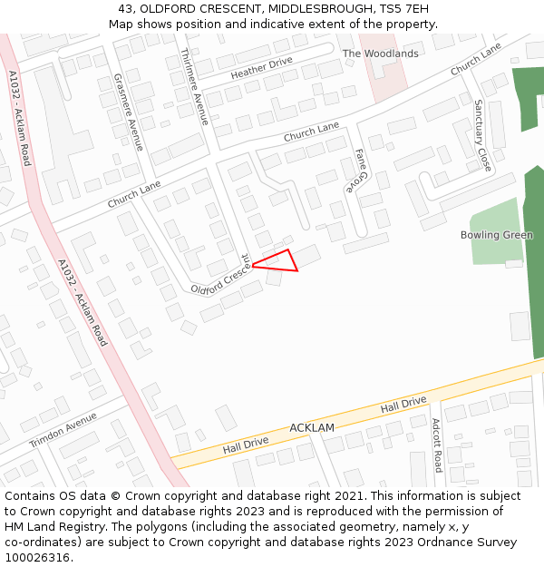 43, OLDFORD CRESCENT, MIDDLESBROUGH, TS5 7EH: Location map and indicative extent of plot