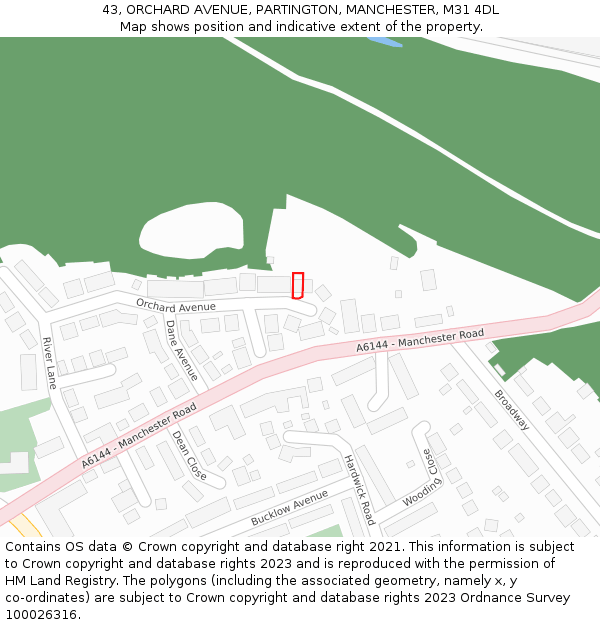 43, ORCHARD AVENUE, PARTINGTON, MANCHESTER, M31 4DL: Location map and indicative extent of plot