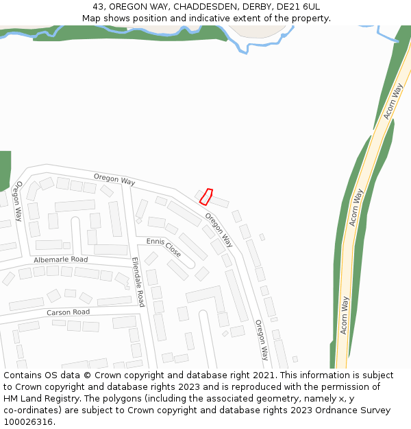 43, OREGON WAY, CHADDESDEN, DERBY, DE21 6UL: Location map and indicative extent of plot