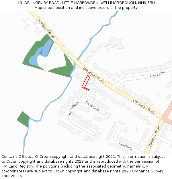 43, ORLINGBURY ROAD, LITTLE HARROWDEN, WELLINGBOROUGH, NN9 5BH: Location map and indicative extent of plot