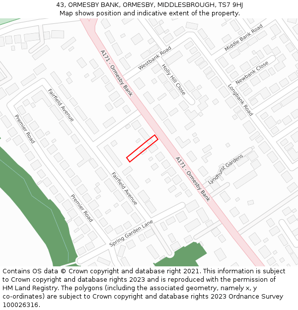 43, ORMESBY BANK, ORMESBY, MIDDLESBROUGH, TS7 9HJ: Location map and indicative extent of plot