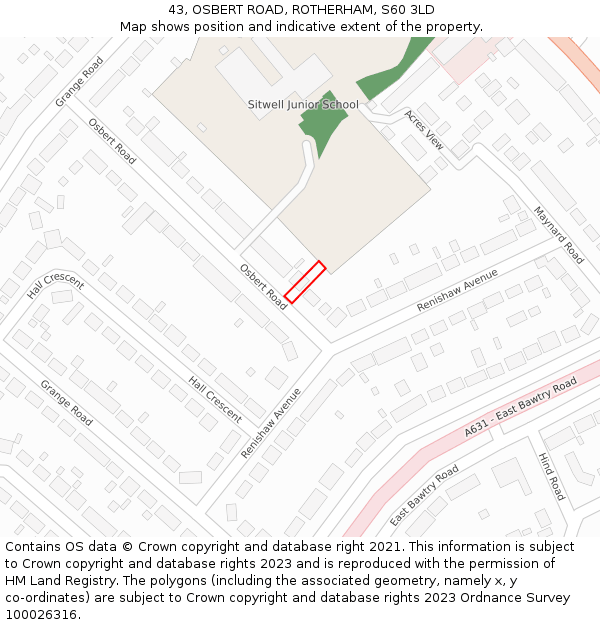 43, OSBERT ROAD, ROTHERHAM, S60 3LD: Location map and indicative extent of plot