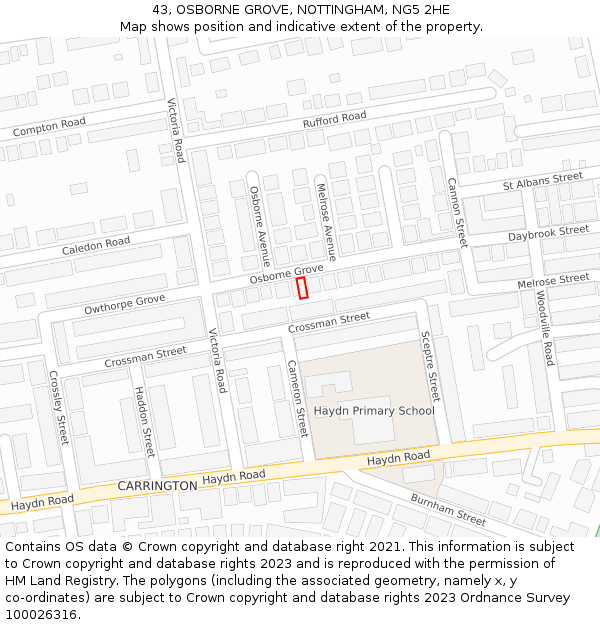 43, OSBORNE GROVE, NOTTINGHAM, NG5 2HE: Location map and indicative extent of plot