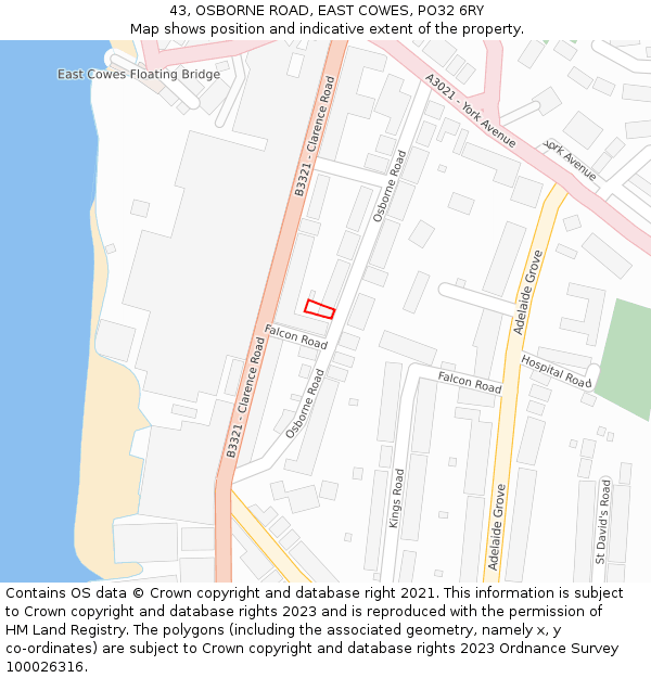 43, OSBORNE ROAD, EAST COWES, PO32 6RY: Location map and indicative extent of plot