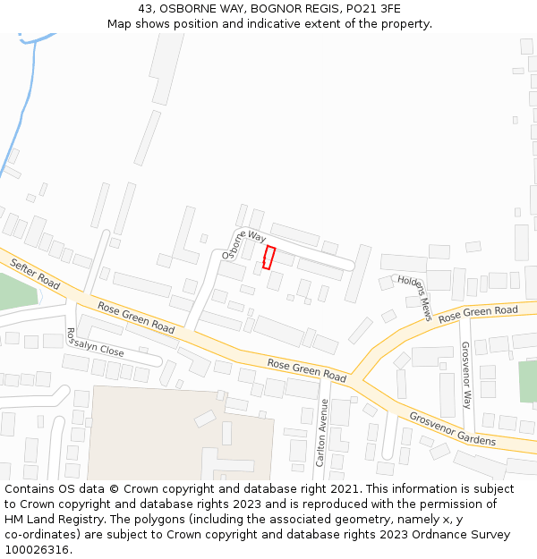 43, OSBORNE WAY, BOGNOR REGIS, PO21 3FE: Location map and indicative extent of plot