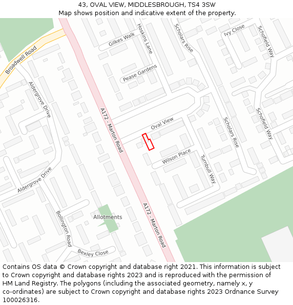 43, OVAL VIEW, MIDDLESBROUGH, TS4 3SW: Location map and indicative extent of plot