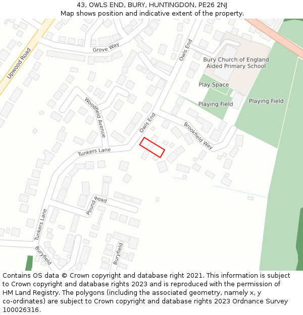 43, OWLS END, BURY, HUNTINGDON, PE26 2NJ: Location map and indicative extent of plot