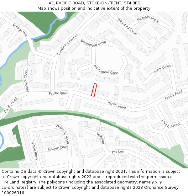 43, PACIFIC ROAD, STOKE-ON-TRENT, ST4 8RS: Location map and indicative extent of plot