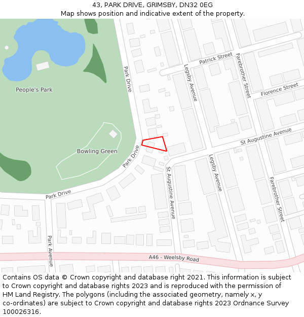 43, PARK DRIVE, GRIMSBY, DN32 0EG: Location map and indicative extent of plot