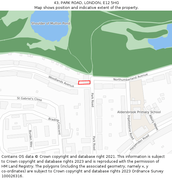 43, PARK ROAD, LONDON, E12 5HG: Location map and indicative extent of plot